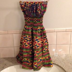 New Ghana artisan handmade colorful strapless smocked waist tiered midi dress